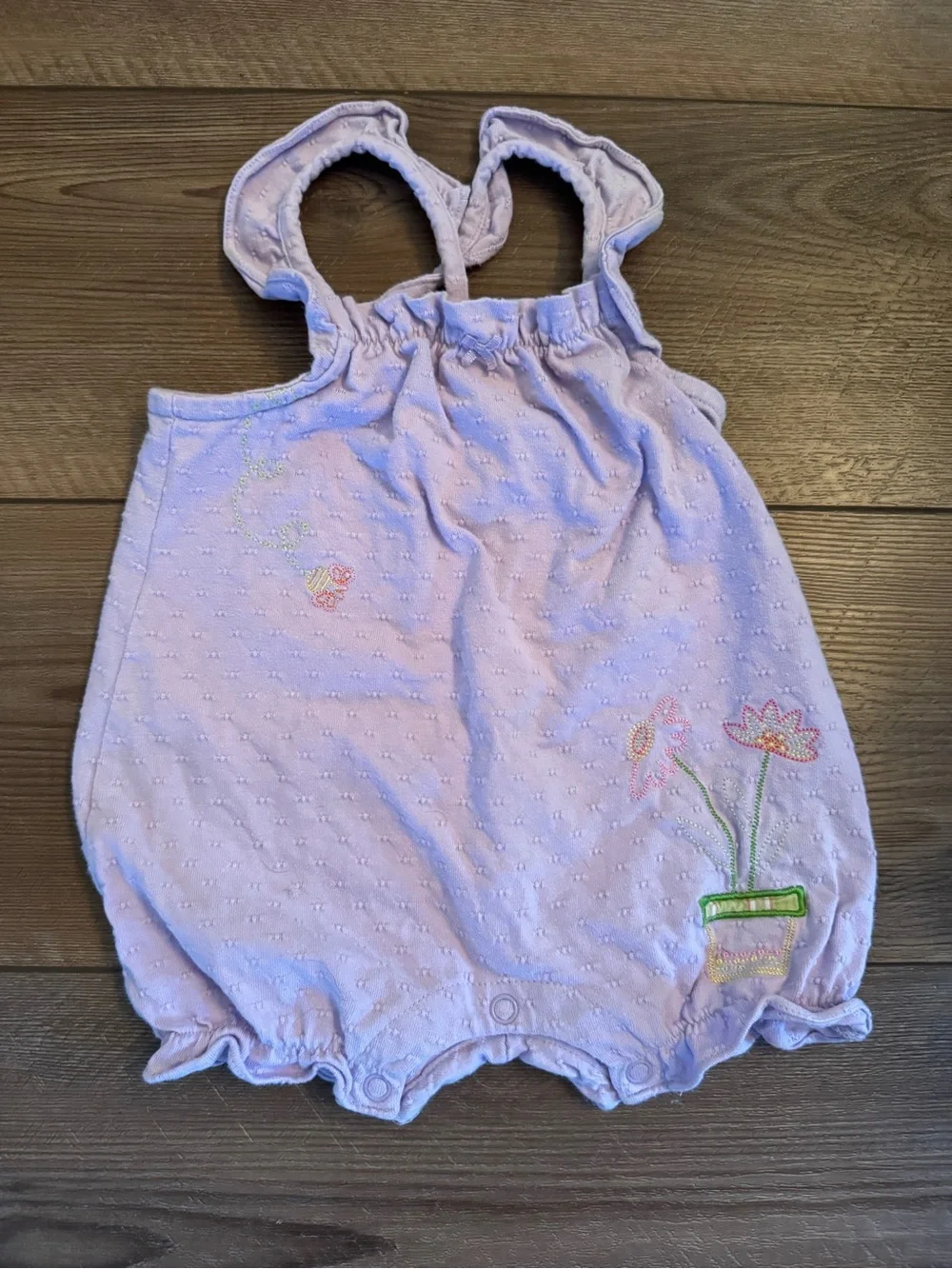 Vintage Carter's Lilac Sleeveless Bubble Romper with Floral Embroidery